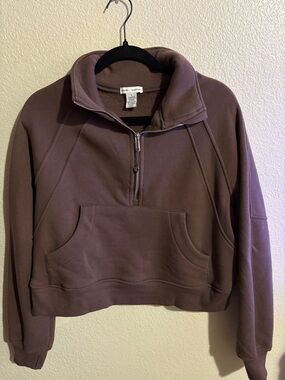 brown cropped quarter zip